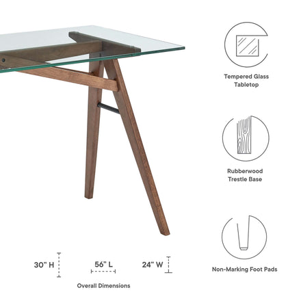 Steadfast Glass Top Office Desk in Walnut