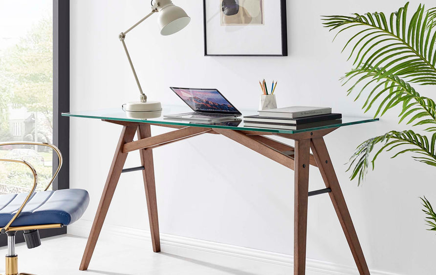 Esbjerg Glass Top Office Desk in Walnut