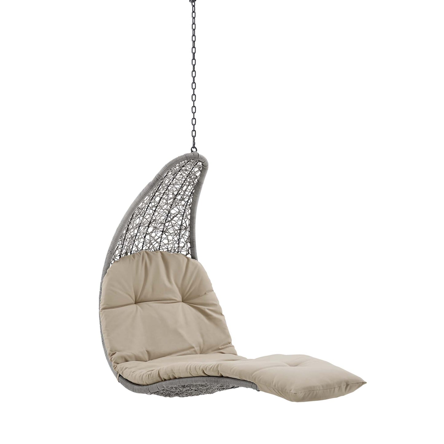 Dorian Hanging Chaise Lounge Outdoor Patio Swing Chair in Light Gray Beige