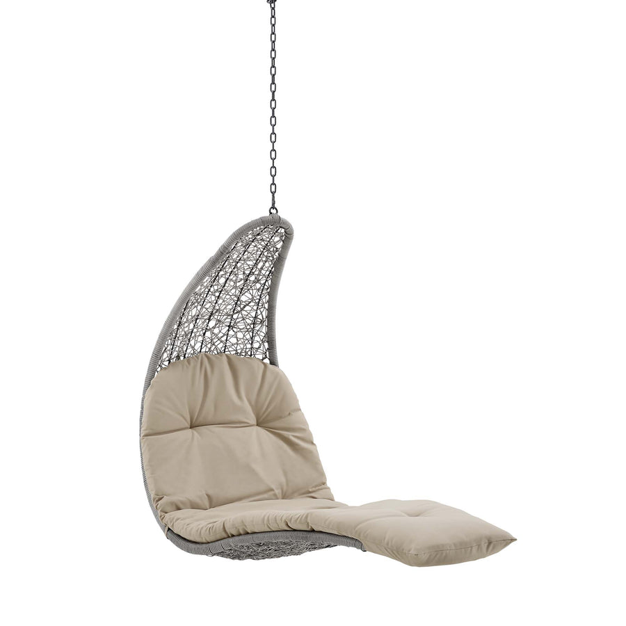 Dorian Hanging Chaise Lounge Outdoor Patio Swing Chair in Light Gray Beige