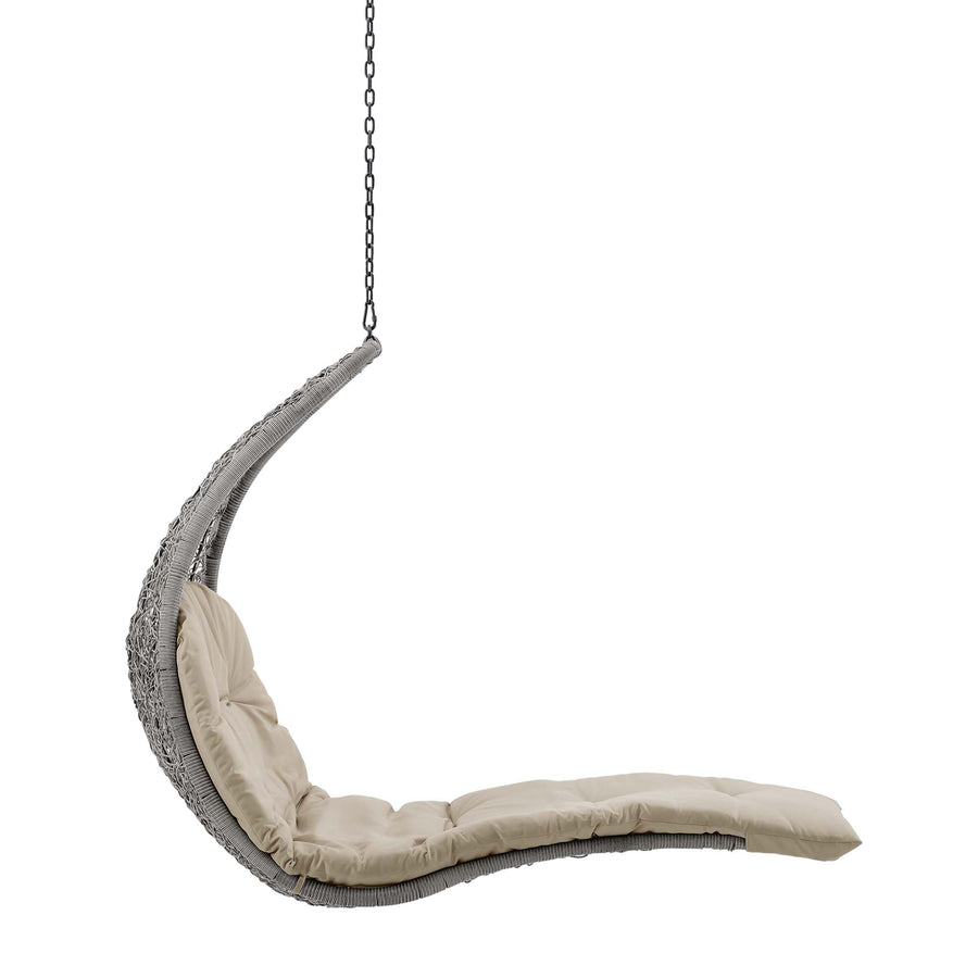 Dorian Hanging Chaise Lounge Outdoor Patio Swing Chair in Light Gray Beige
