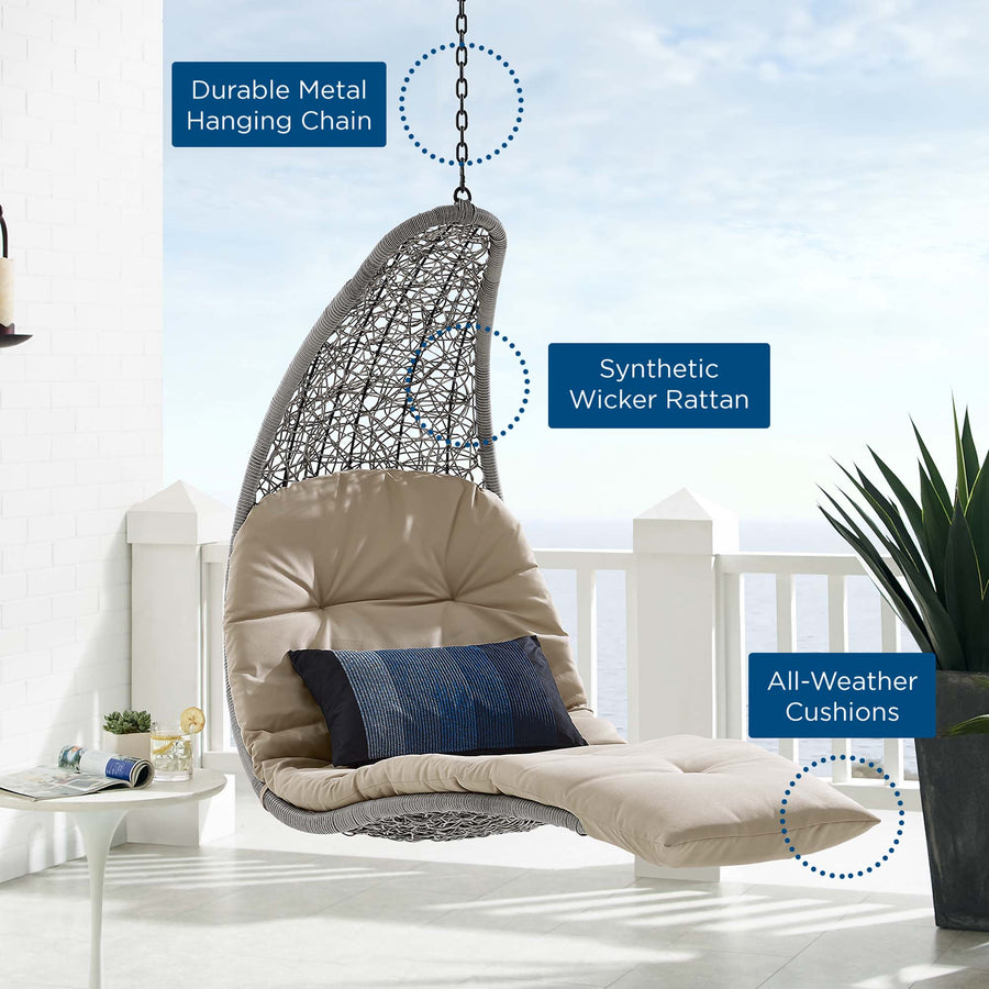 Dorian Hanging Chaise Lounge Outdoor Patio Swing Chair in Light Gray Beige