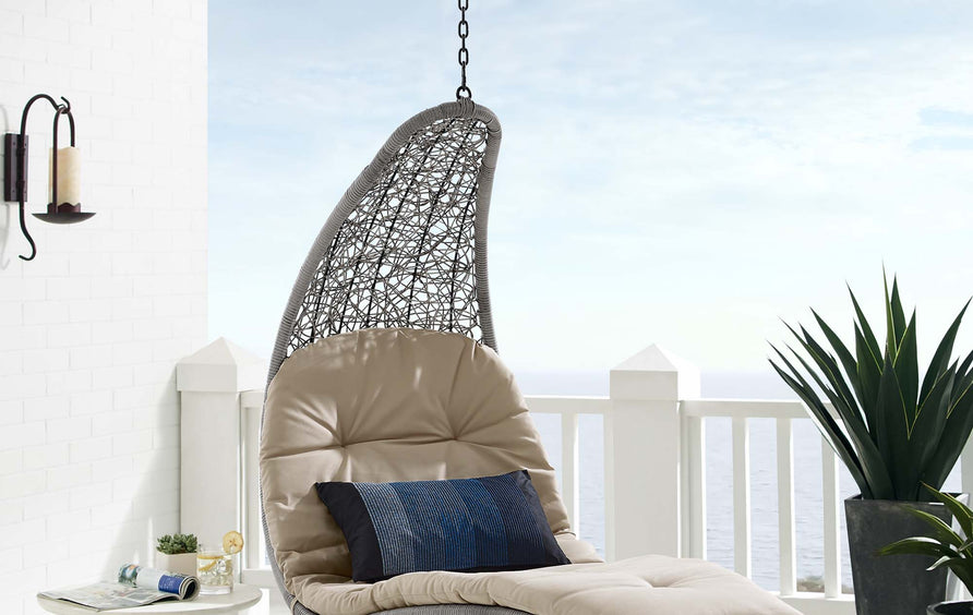 Dorian Hanging Chaise Lounge Outdoor Patio Swing Chair in Light Gray Beige