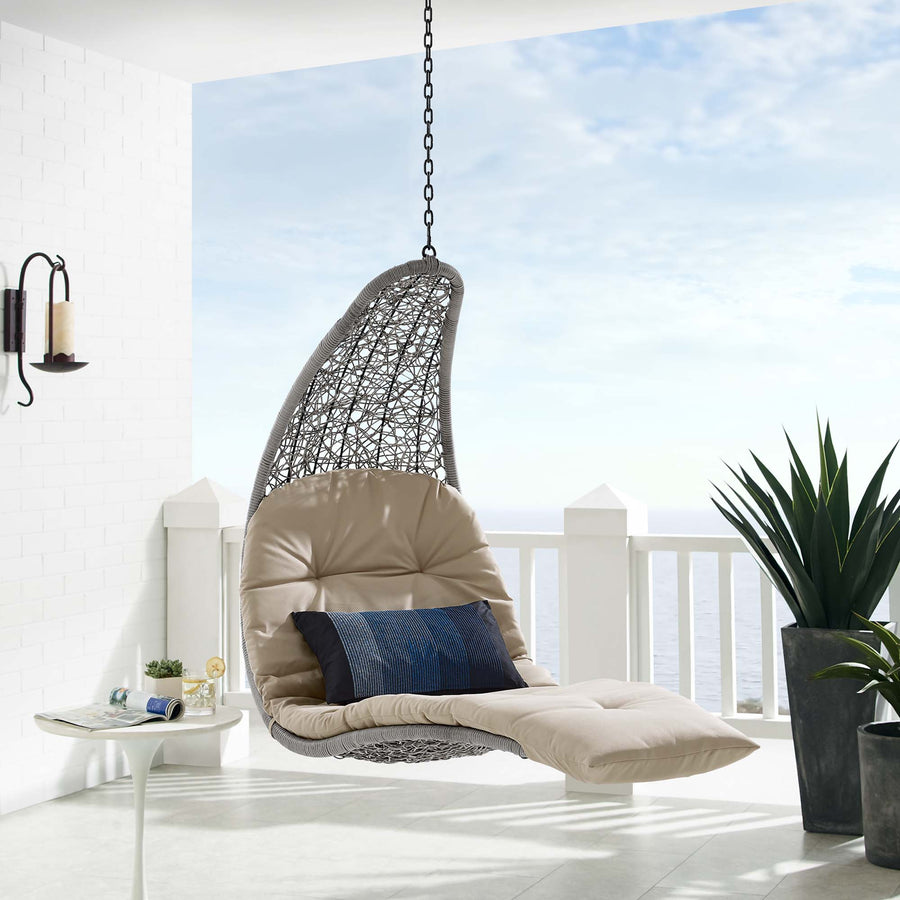 Dorian Hanging Chaise Lounge Outdoor Patio Swing Chair in Light Gray Beige