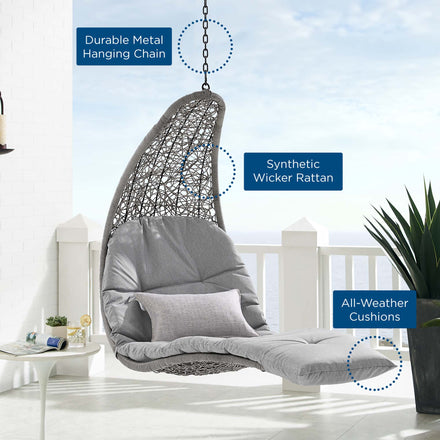 Landscape Hanging Chaise Lounge Outdoor Patio Swing Chair in Light Gray Gray