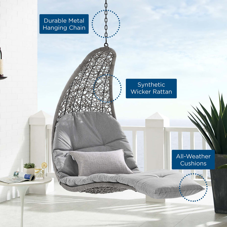 Dorian Hanging Chaise Lounge Outdoor Patio Swing Chair in Light Gray Gray