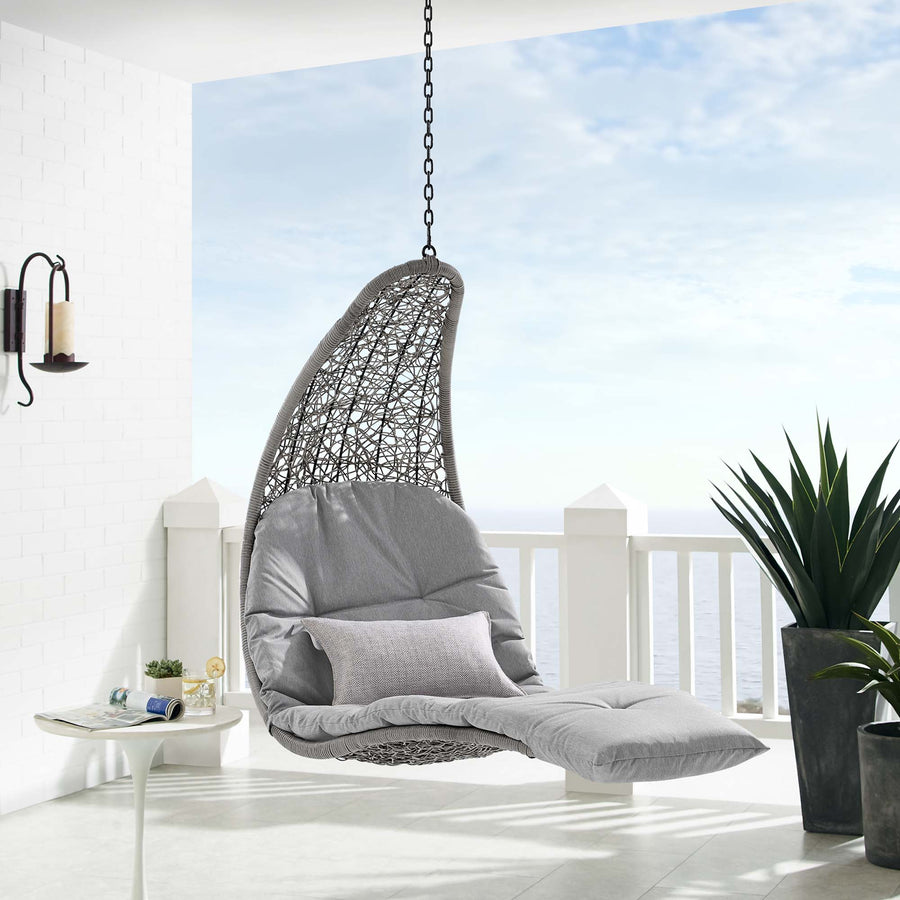 Dorian Hanging Chaise Lounge Outdoor Patio Swing Chair in Light Gray Gray