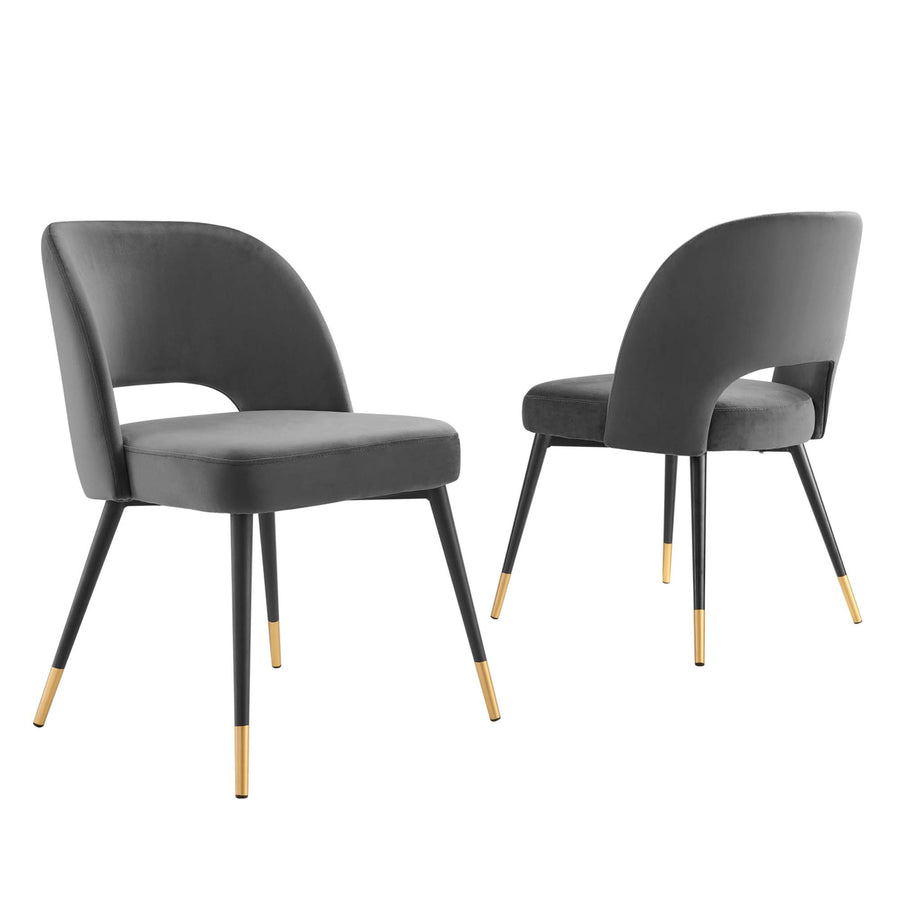Plaid Performance Velvet Dining Side Chairs Set of 2 in Charcoal
