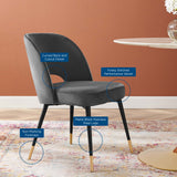 Plaid Performance Velvet Dining Side Chairs Set of 2 in Charcoal
