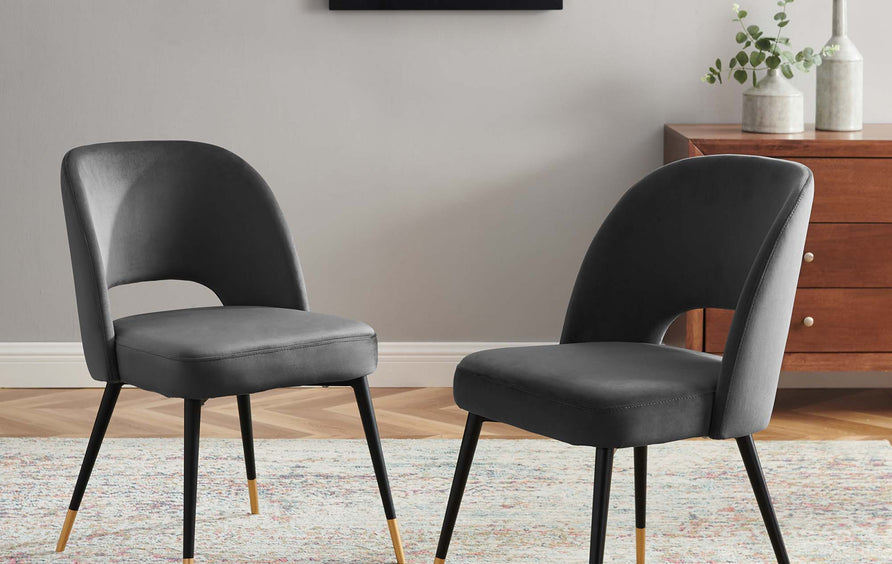 Plaid Performance Velvet Dining Side Chairs Set of 2 in Charcoal