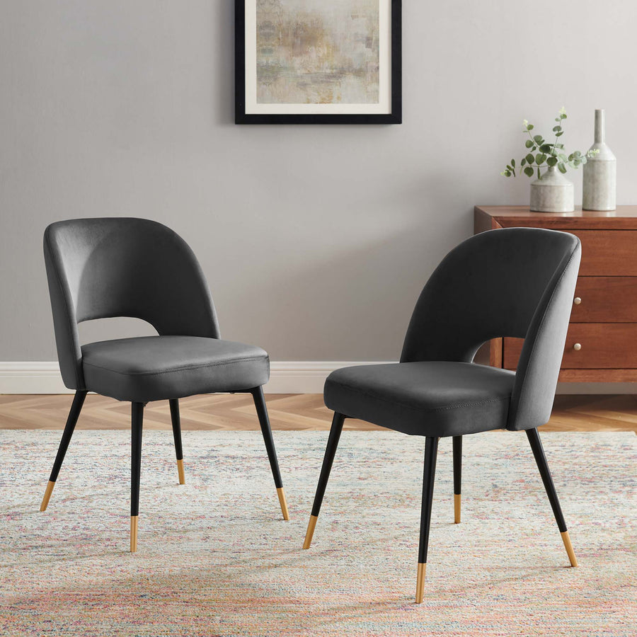 Plaid Performance Velvet Dining Side Chairs Set of 2 in Charcoal