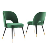 Plaid Performance Velvet Dining Side Chairs Set of 2 in Emerald