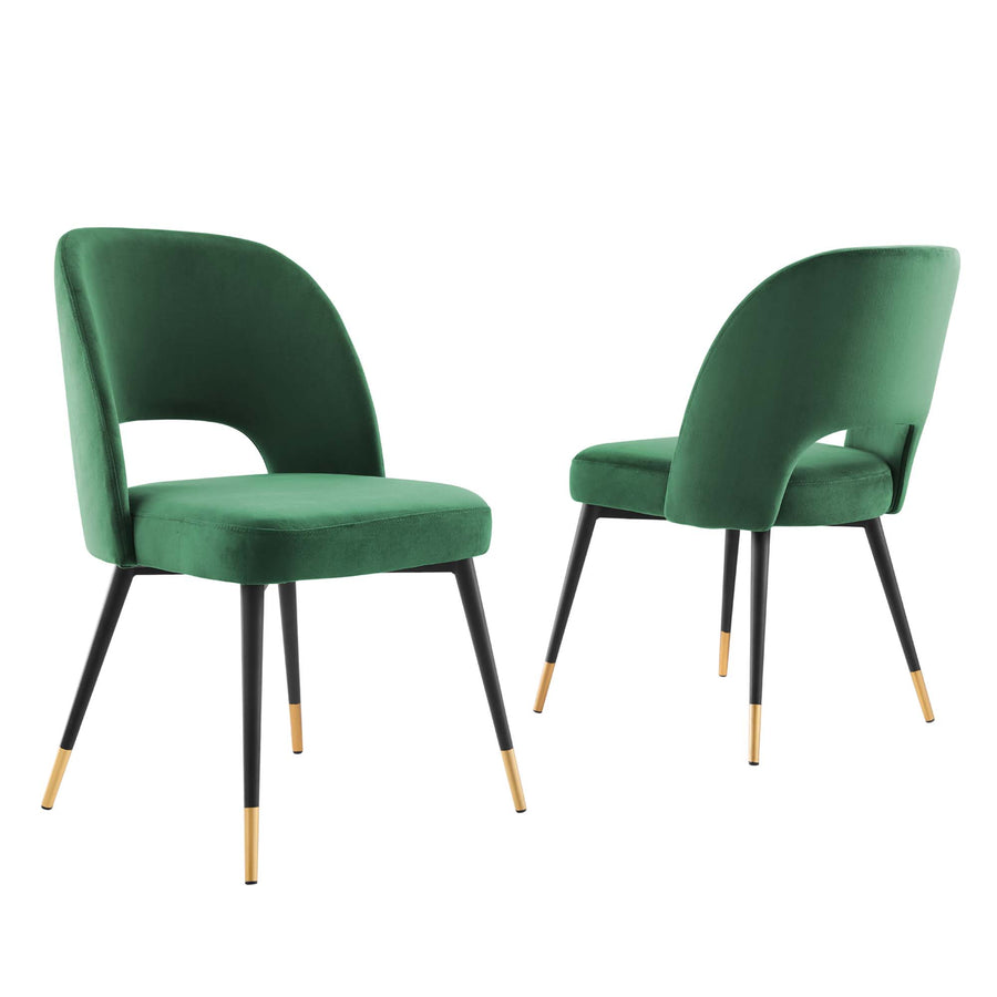 Plaid Performance Velvet Dining Side Chairs Set of 2 in Emerald