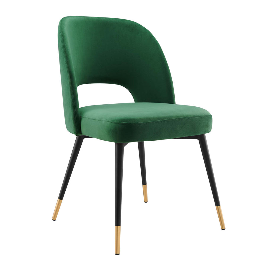 Plaid Performance Velvet Dining Side Chairs Set of 2 in Emerald