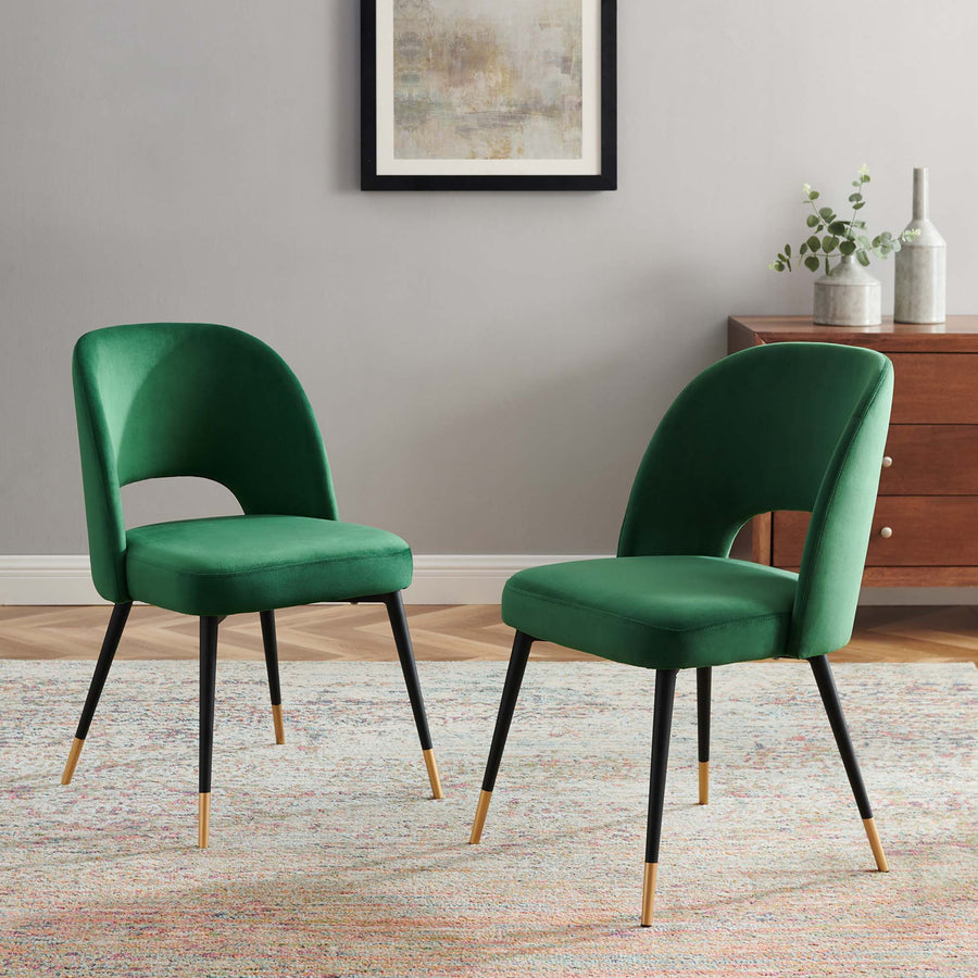 Plaid Performance Velvet Dining Side Chairs Set of 2 in Emerald