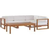 Cedar 5-Piece Outdoor Patio Teak Wood Sectional Sofa Set in Natural White