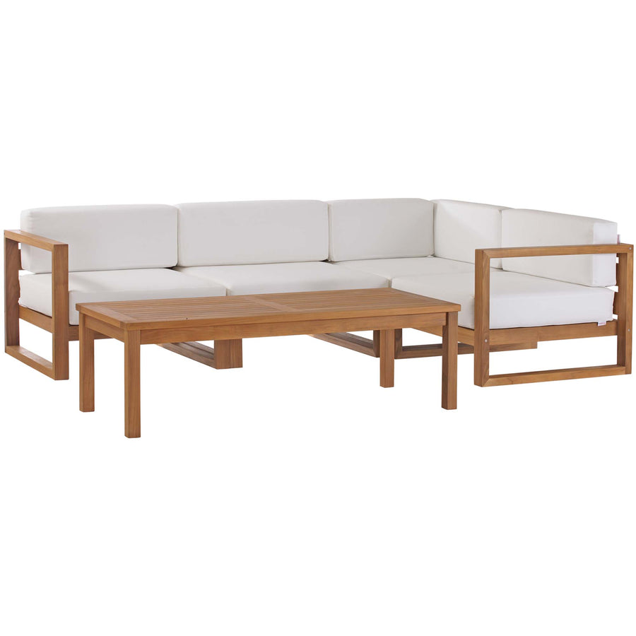 Cedar 5-Piece Outdoor Patio Teak Wood Sectional Sofa Set in Natural White