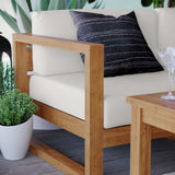 Cedar 5-Piece Outdoor Patio Teak Wood Sectional Sofa Set in Natural White