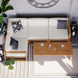 Cedar 5-Piece Outdoor Patio Teak Wood Sectional Sofa Set in Natural White