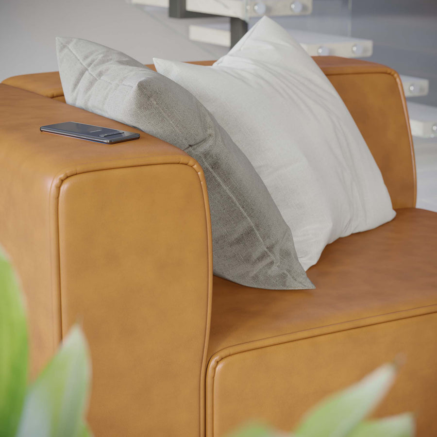 Pike Vegan Leather Left-Arm Chair in Tan