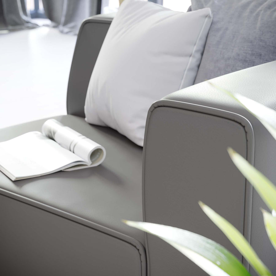 Pike Vegan Leather Right-Arm Chair in Gray