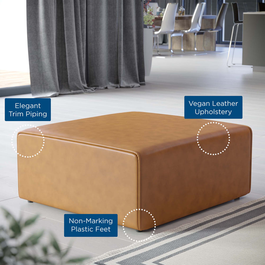 Pike Vegan Leather Ottoman in Tan