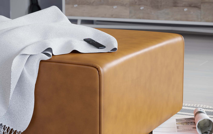 Pike Vegan Leather Ottoman in Tan