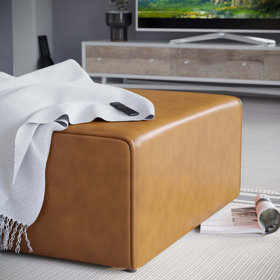 Pike Vegan Leather Ottoman in Tan
