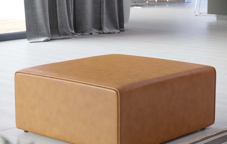 Pike Vegan Leather Ottoman in Tan