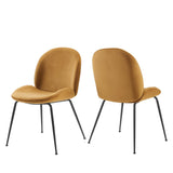 Syrah Black Powder Coated Steel Leg Performance Velvet Dining Chairs Set of 2 in Cognac