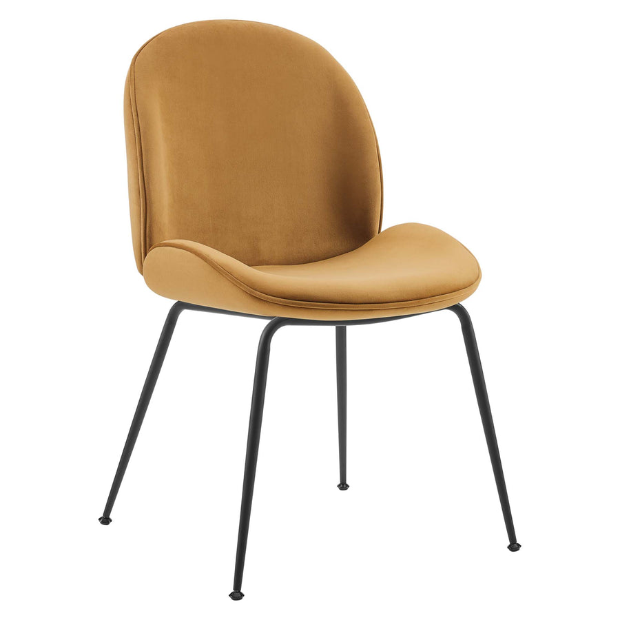 Syrah Black Powder Coated Steel Leg Performance Velvet Dining Chairs Set of 2 in Cognac
