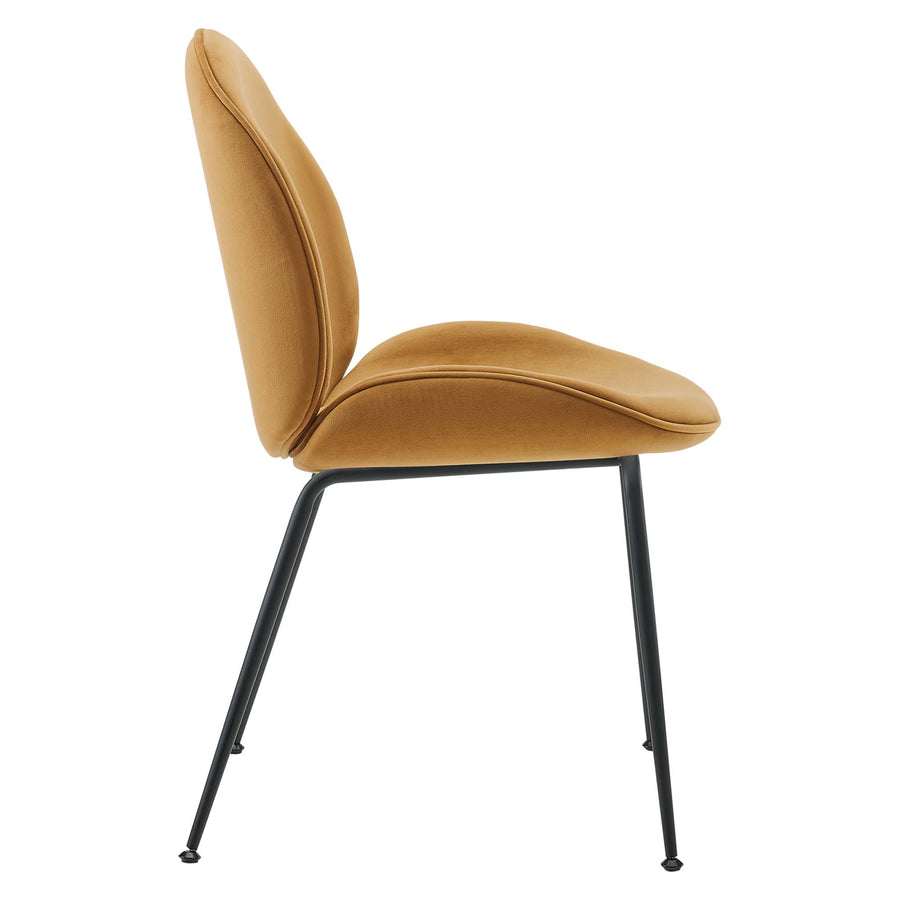 Syrah Black Powder Coated Steel Leg Performance Velvet Dining Chairs Set of 2 in Cognac