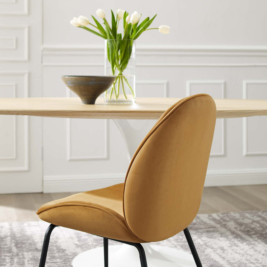 Syrah Black Powder Coated Steel Leg Performance Velvet Dining Chairs Set of 2 in Cognac