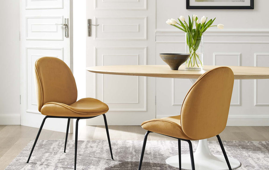 Syrah Black Powder Coated Steel Leg Performance Velvet Dining Chairs Set of 2 in Cognac