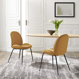 Syrah Black Powder Coated Steel Leg Performance Velvet Dining Chairs Set of 2 in Cognac