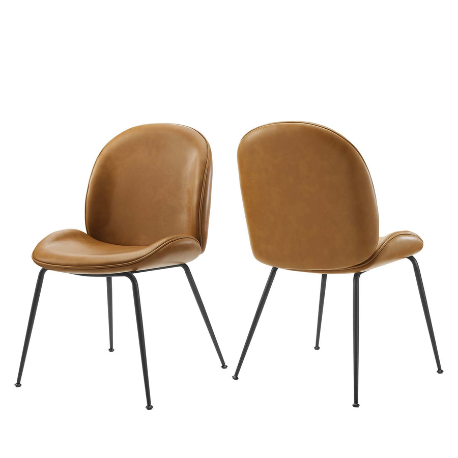 Syrah Black Powder Coated Steel Leg Vegan Leather Dining Chairs Set of 2 in Tan