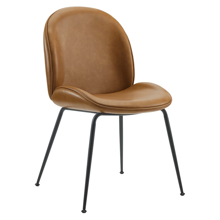 Syrah Black Powder Coated Steel Leg Vegan Leather Dining Chairs Set of 2 in Tan