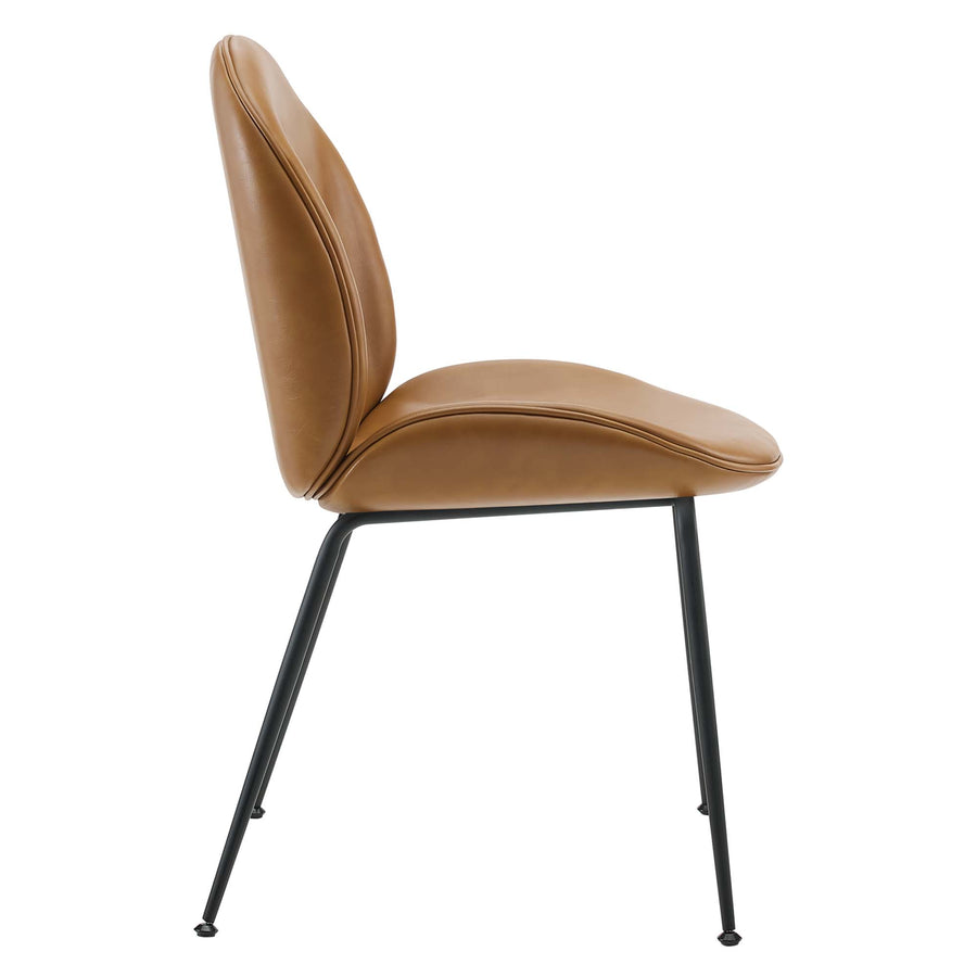 Syrah Black Powder Coated Steel Leg Vegan Leather Dining Chairs Set of 2 in Tan