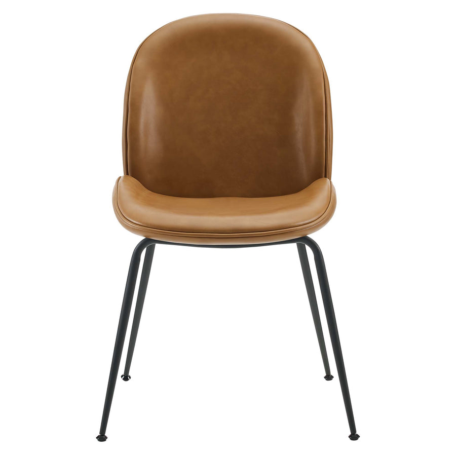 Syrah Black Powder Coated Steel Leg Vegan Leather Dining Chairs Set of 2 in Tan