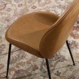 Syrah Black Powder Coated Steel Leg Vegan Leather Dining Chairs Set of 2 in Tan