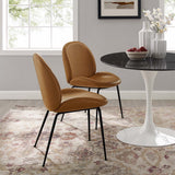 Syrah Black Powder Coated Steel Leg Vegan Leather Dining Chairs Set of 2 in Tan