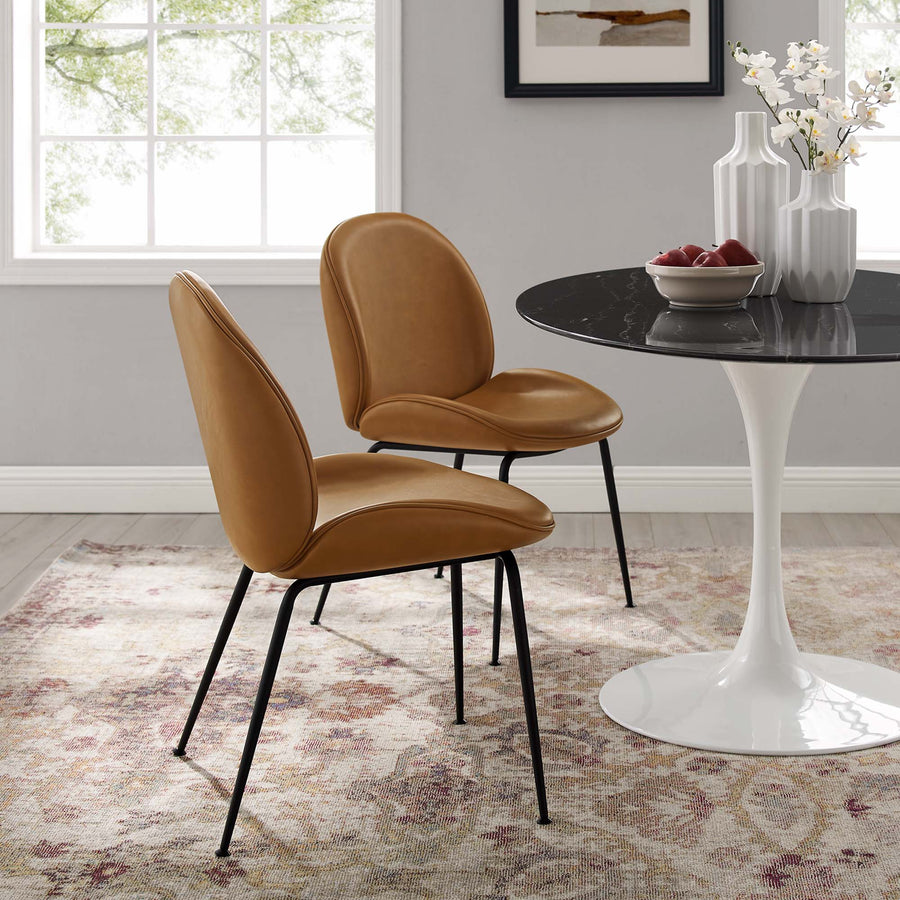 Syrah Black Powder Coated Steel Leg Vegan Leather Dining Chairs Set of 2 in Tan