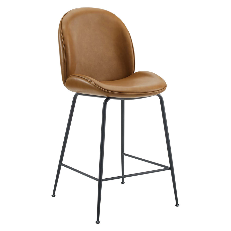 Syrah Black Powder Coated Steel Leg Vegan Leather Counter Stool in Tan