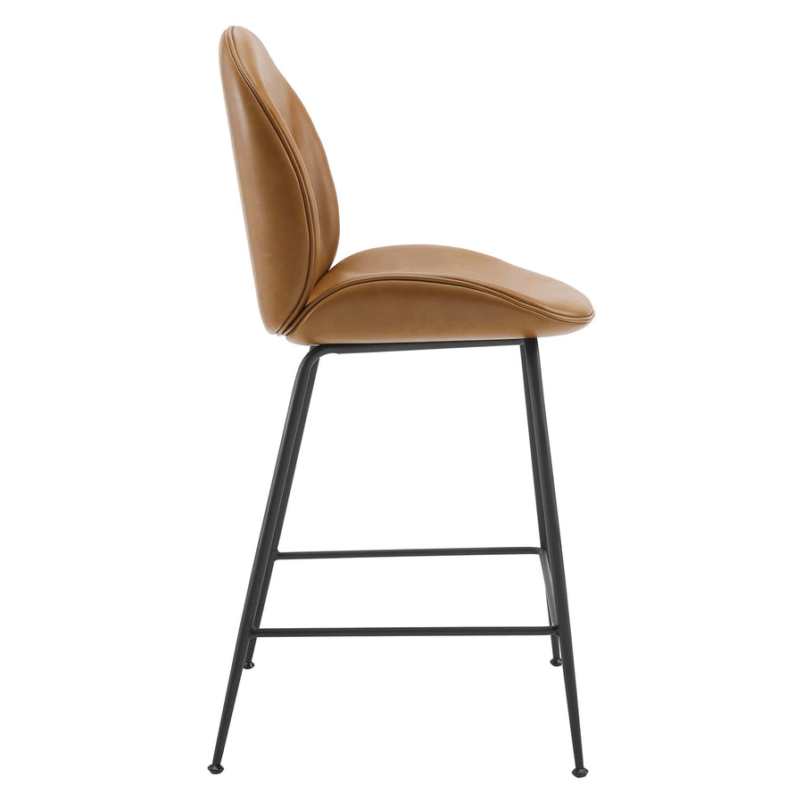 Syrah Black Powder Coated Steel Leg Vegan Leather Counter Stool in Tan
