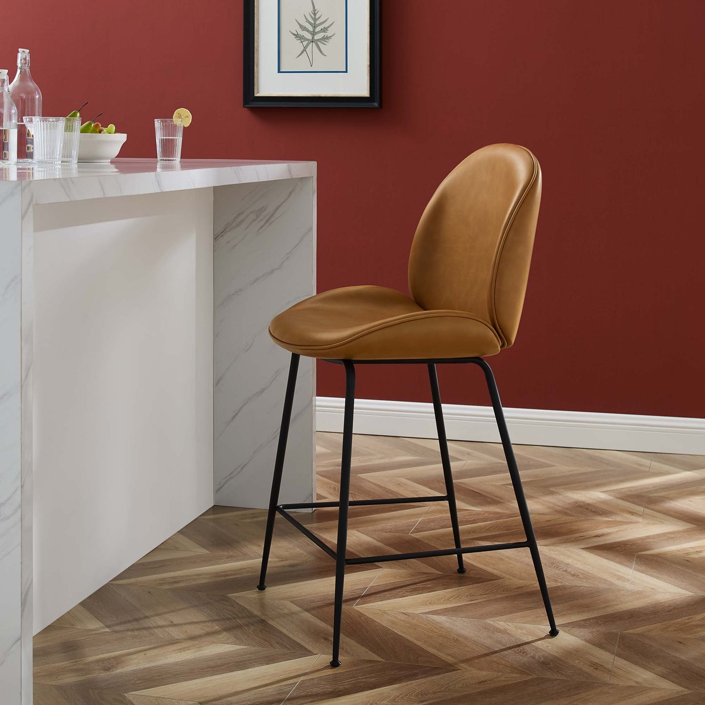 Scoop Black Powder Coated Steel Leg Vegan Leather Counter Stool by Furniture For America