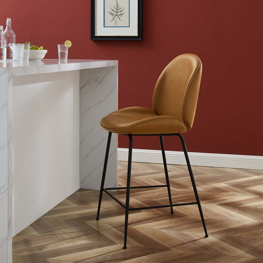 Syrah Black Powder Coated Steel Leg Vegan Leather Counter Stool in Tan