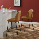Syrah Black Powder Coated Steel Leg Vegan Leather Counter Stool in Tan