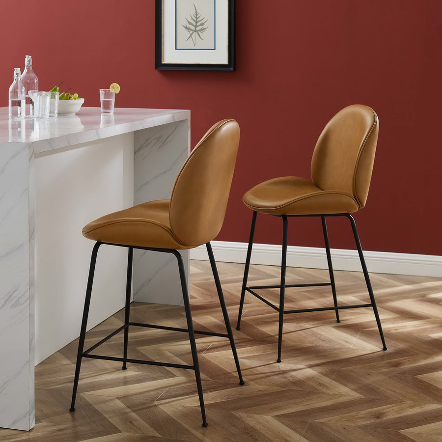 Syrah Black Powder Coated Steel Leg Vegan Leather Counter Stool in Tan