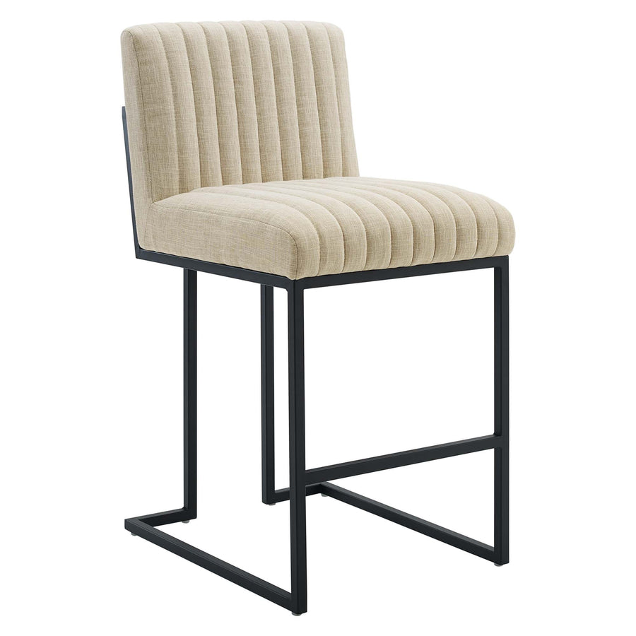 Ulric Channel Tufted Fabric Counter Stool in Beige