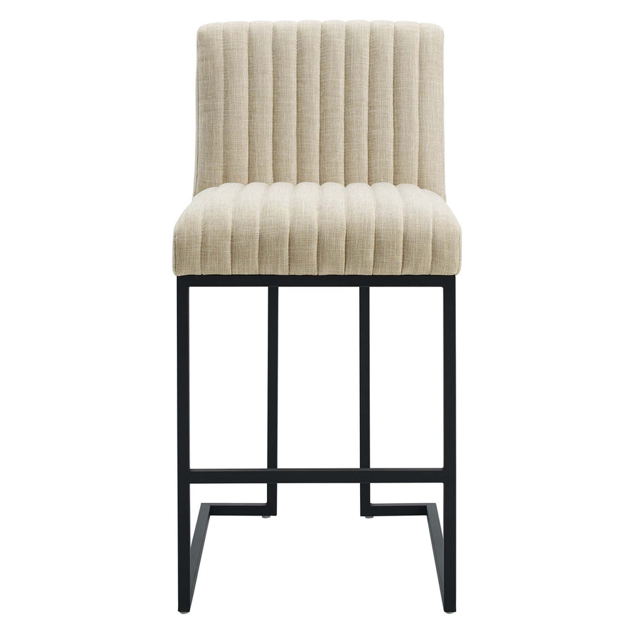 Ulric Channel Tufted Fabric Counter Stool in Beige
